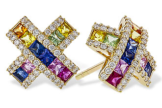 B329-11945: EARRINGS 1.00 MULTI-COLOR SAPPH 1.38 TGW