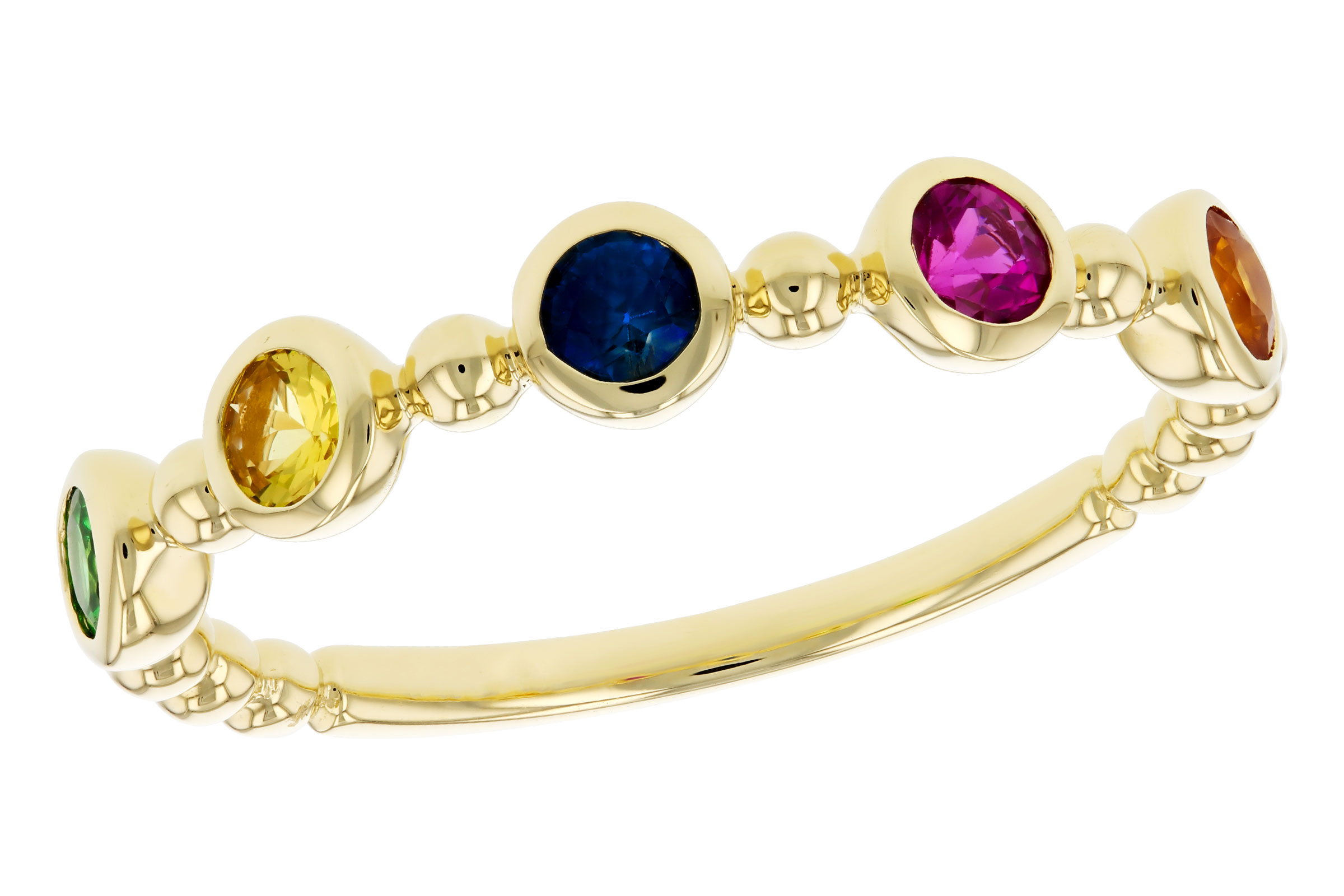D330-00099: LDS WED RG .52 TW MULTI-COLOR SAPPH & GREEN GARNET