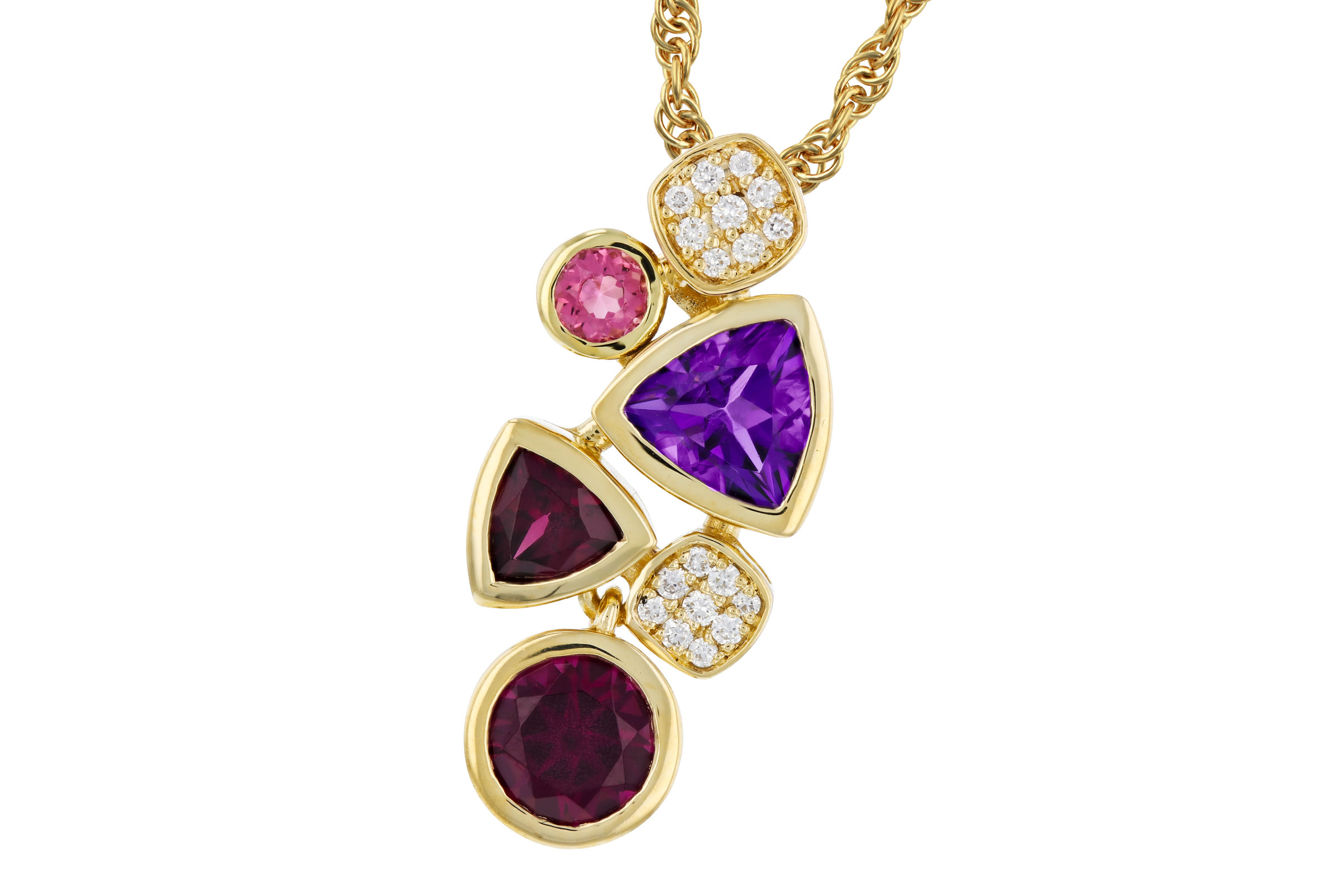 E330-01981: NECKLACE 1.34 SEMI-PREC (AM,RHO,PT) 1.40 TGW